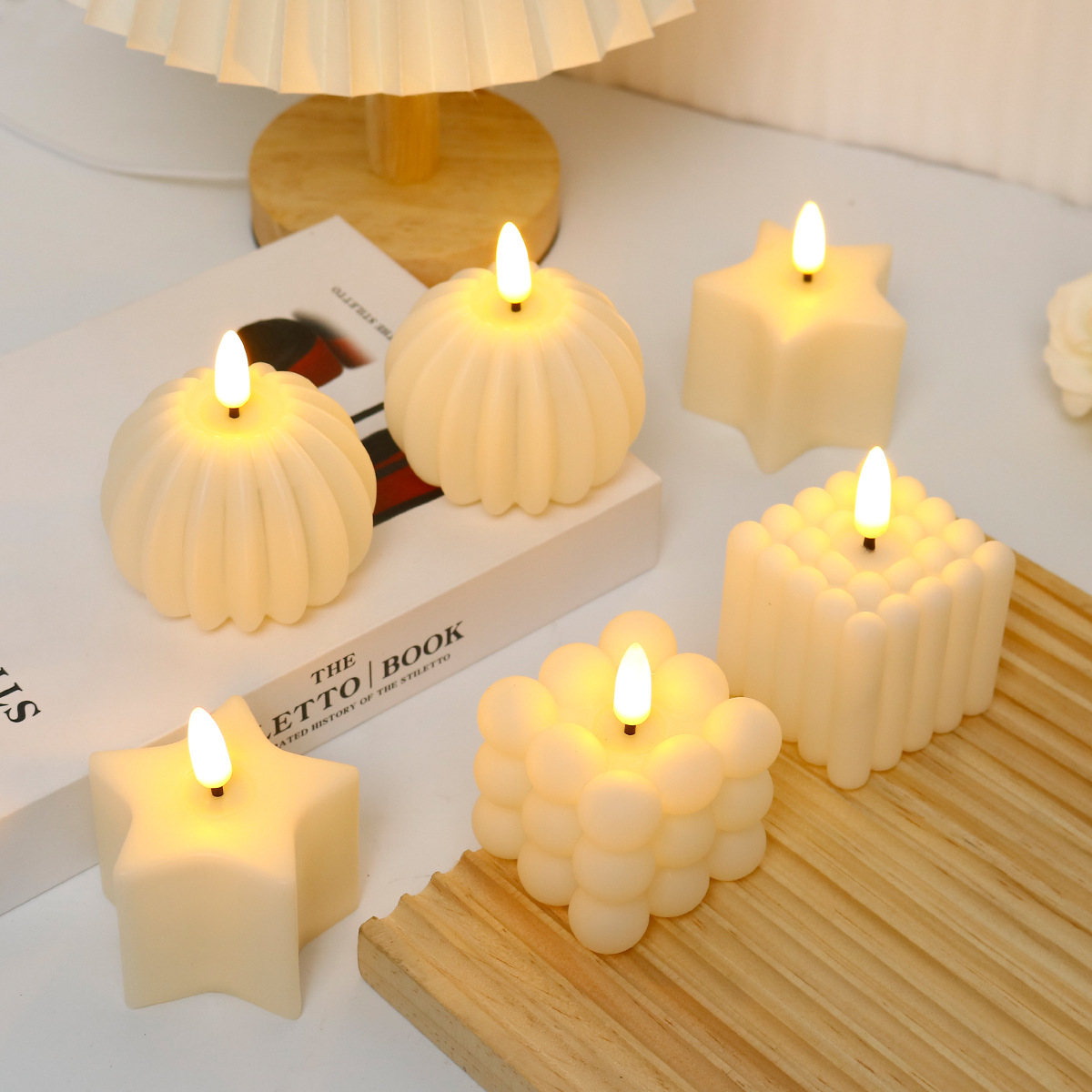 Photography Lighting - LEDキャンドルキューブ 結婚式、誕生日、クリスマスデコレーション用、無煙照明、INS撮影用小道具 LEDキャンドル