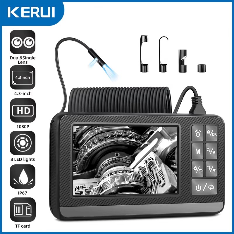 Macro Photography Led Lighting - Kerui-産業用内視鏡,検査カメラ,4.3インチLCD,ライト付き,hd 1080p, ip67,防水,ボアスコープ,LED,車用