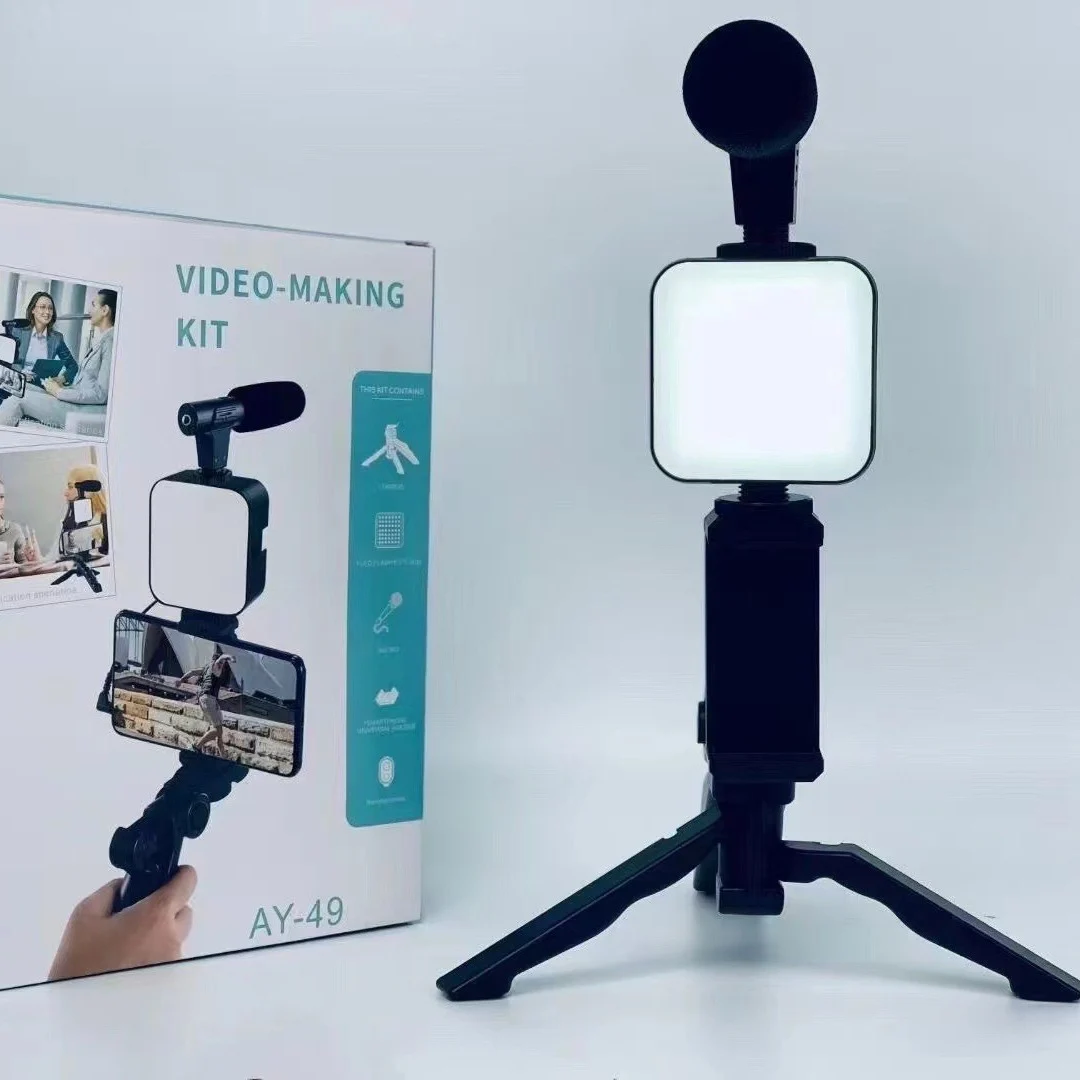 Photography Led Lighting Kit - スマートフォン Vlogging キット三脚電話ホルダーミニマイク LED フィルライトスターター TikTok