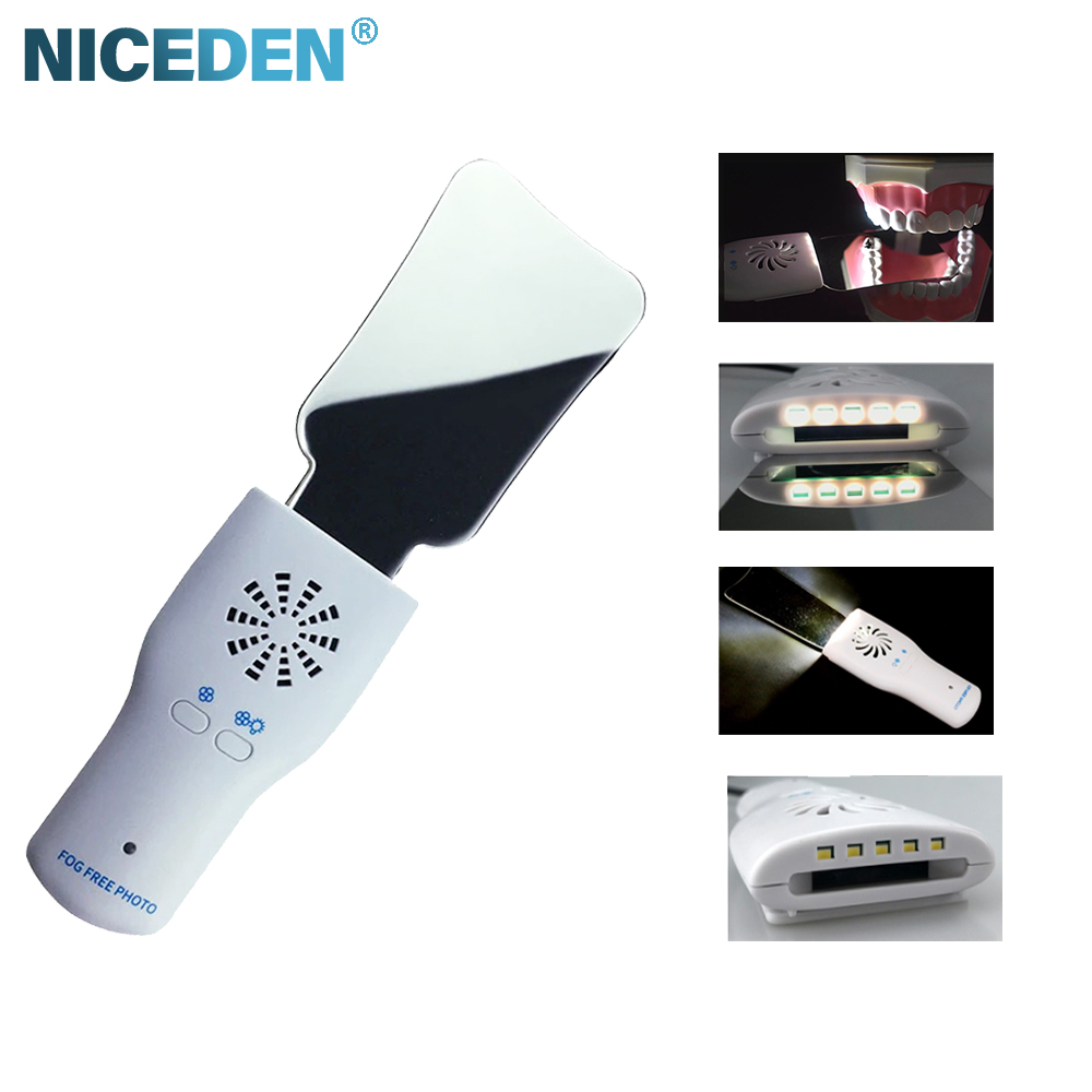 Photography Lighting Kits - 歯科防曇ミラーセット矯正リフレクター LED ライト付き曇りのない口腔内写真ステンレス鋼歯科医ミラー