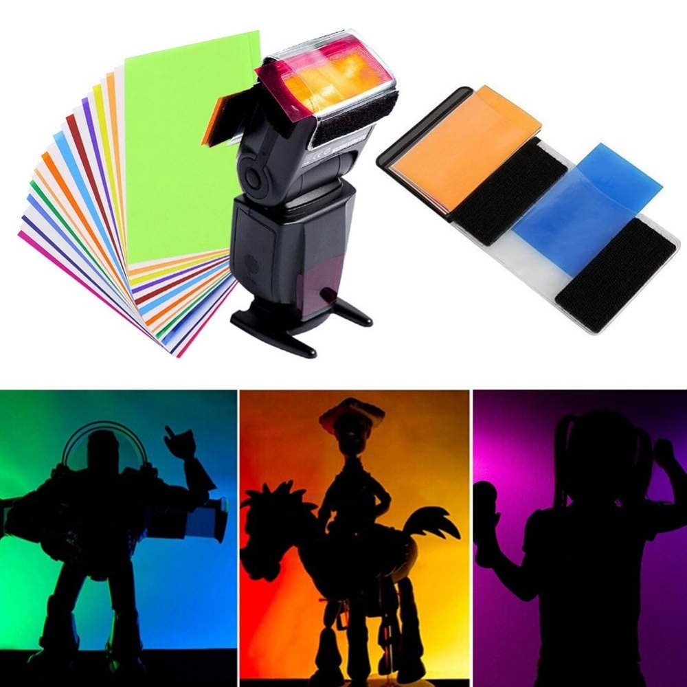 Photography Lighting Kits - 12色カメラフラッシュジェル照明フィルターキット、ユニバーサルベルクロバンドホルダー付き、スピードライトポートレートスタジオDIY写真撮影用