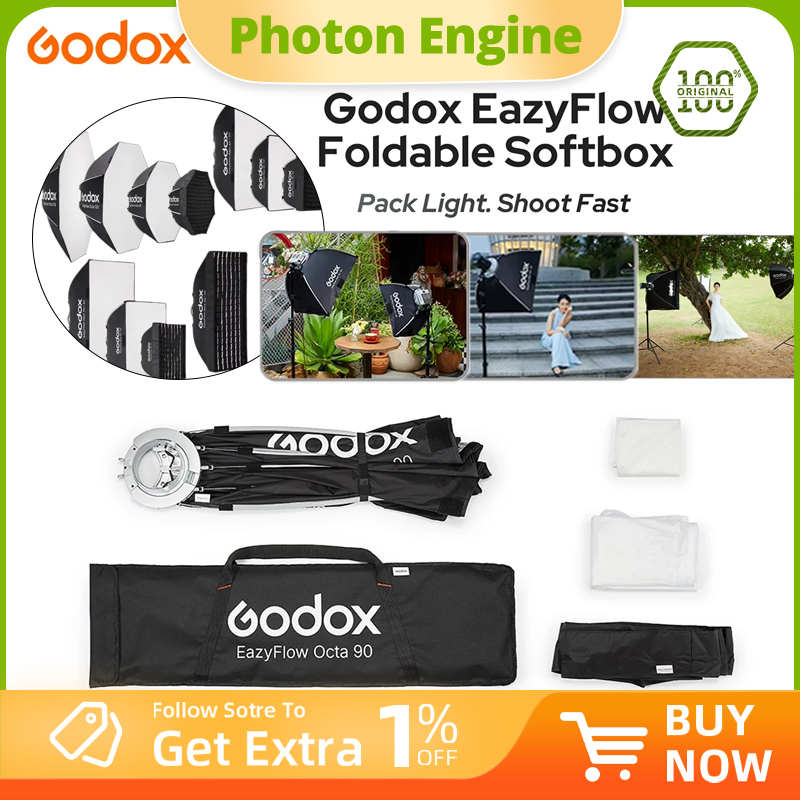 Photography Lighting Box - Godox EazyFlowシリーズ折りたたみ式ソフトボックス ボーエンズマウント ポータブルクイックセットアップ照明ディフューザー 写真スタジオフラッシュLEDライト用